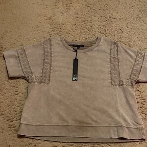 Jane and Delancey Taupe Eyelet Short Sleeve Top